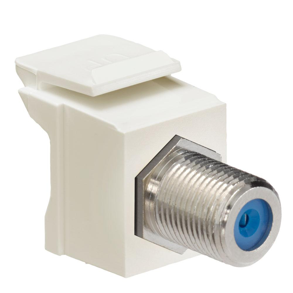 Product image for LEVITON 41084-FTF MODULE FEMALE- FEMALE QUICKPORT LIGHT ALMOND SNAPIN 1GHZ KEYSTONE W/ F-CONN