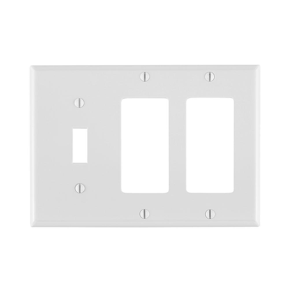 Product image for Wallplate combination standard 3-gang 1-blank 2-decora/GFCI thermoplastic white