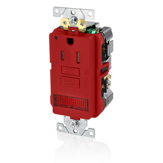 Product image for Receptacle GFCI industrial grade LED pilot light 15A 125V red