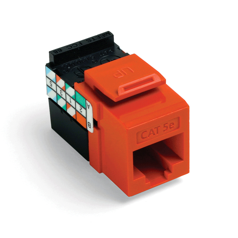 Product image for LEVITON 5G108-RO5 CONNECTOR CAT5E 8COND GIGAMAX CHANNEL RATED SNAPIN ORANGE