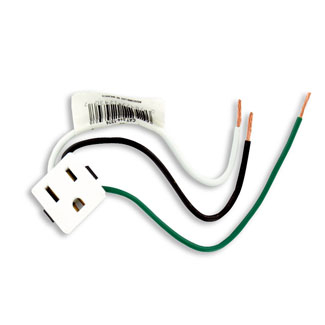 LEVITON 1374-1W RECEPTACLE 15A 3W WHITE SNAPIN W/ 6"L LEADS #14G PLAST CLIP 5-15R