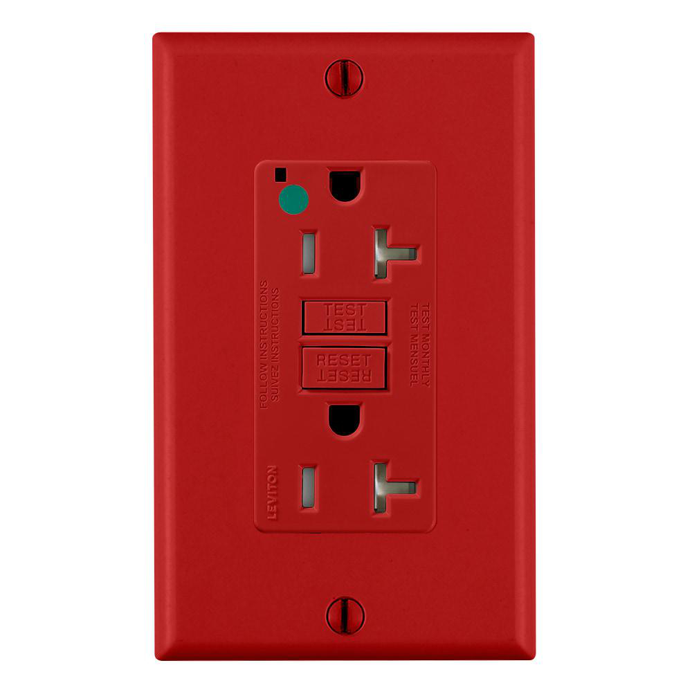 Product image for Receptacle GFCI hospital grade standard tamper resistant 20A 125V red