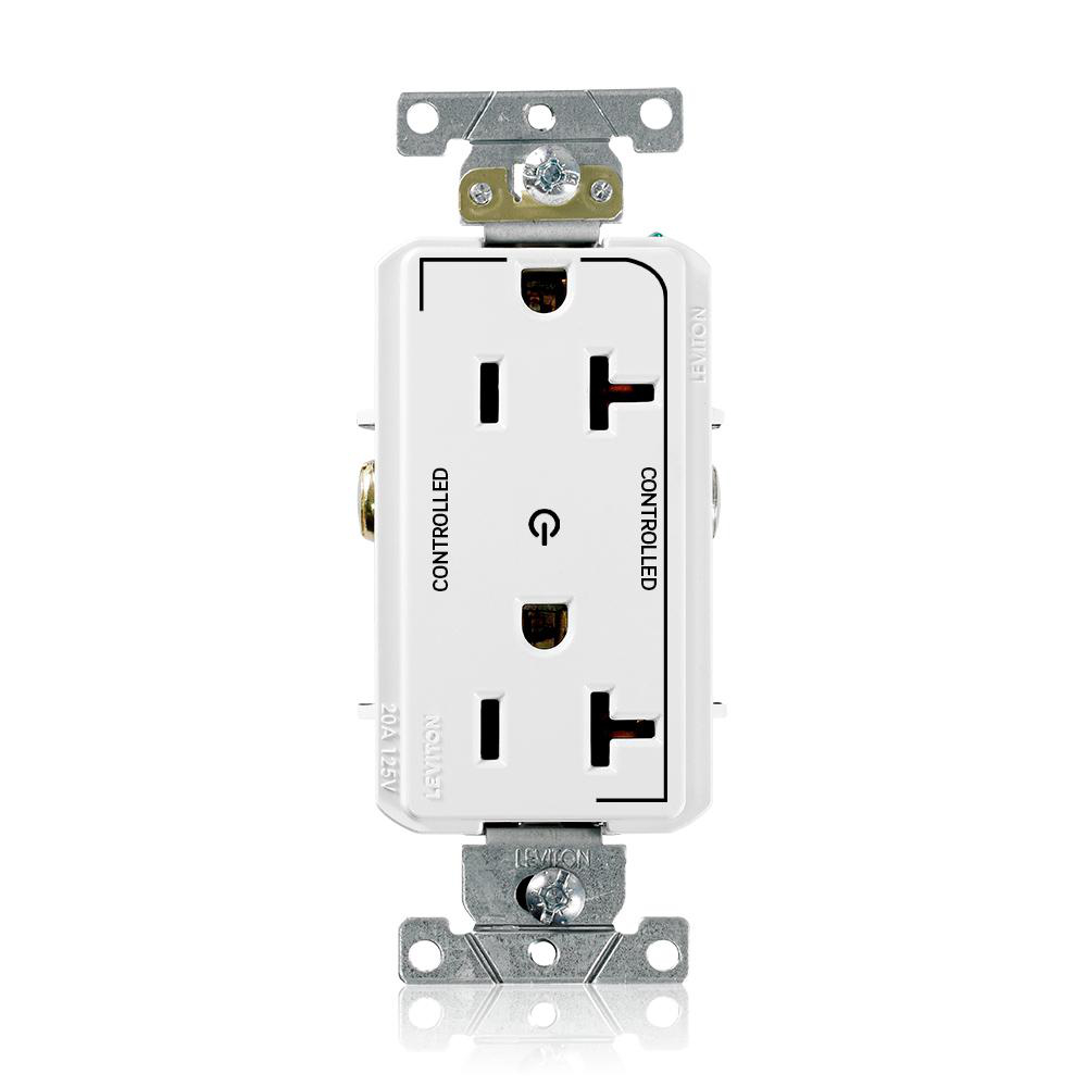 Product image for 20 Amp Decora Plus Duplex Receptacle/Outlet, Industrial Grade, Self-Grounding,