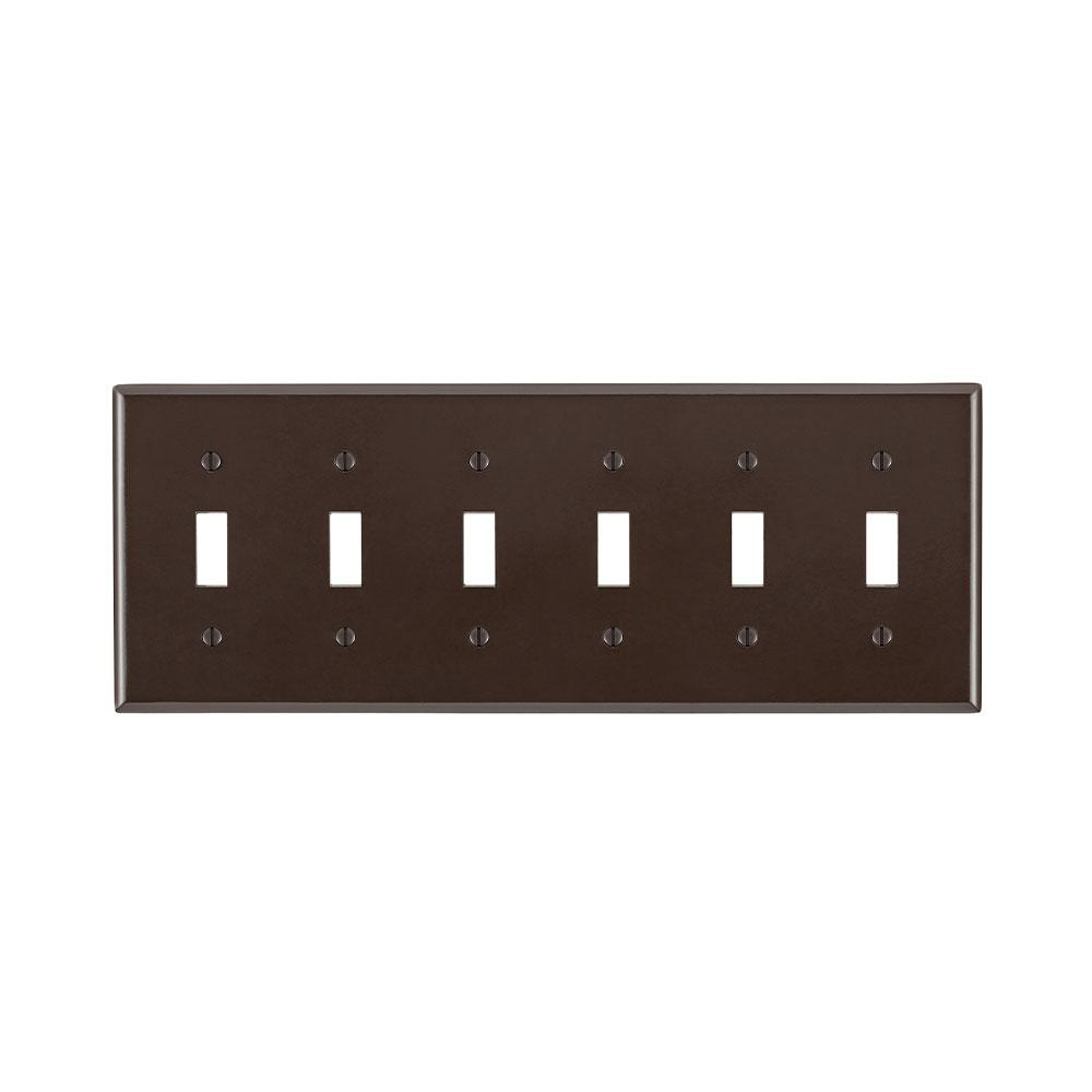 Product image for Wallplate standard 6-gang 6-toggle thermoset brown