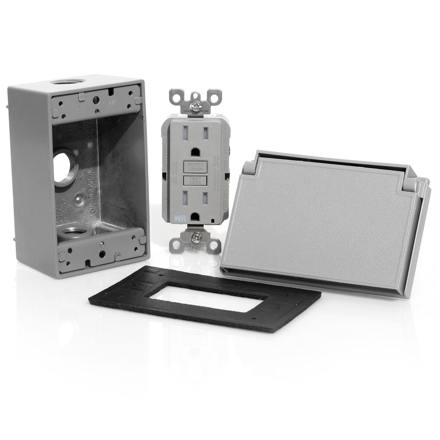 Product image for 1-Gang Weatherproof Receptacle Kit, Gray
