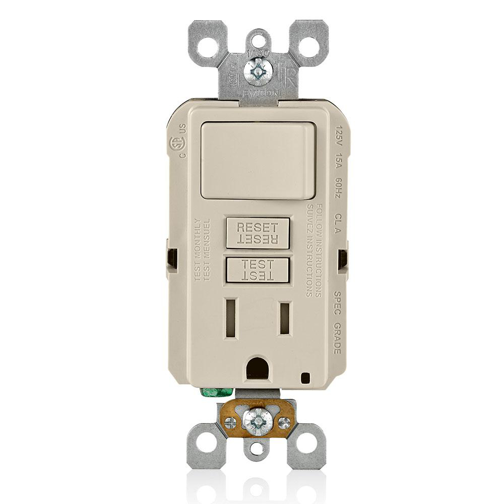 Product image for Receptacle GFCI combination switch LED 15A 125V light almond