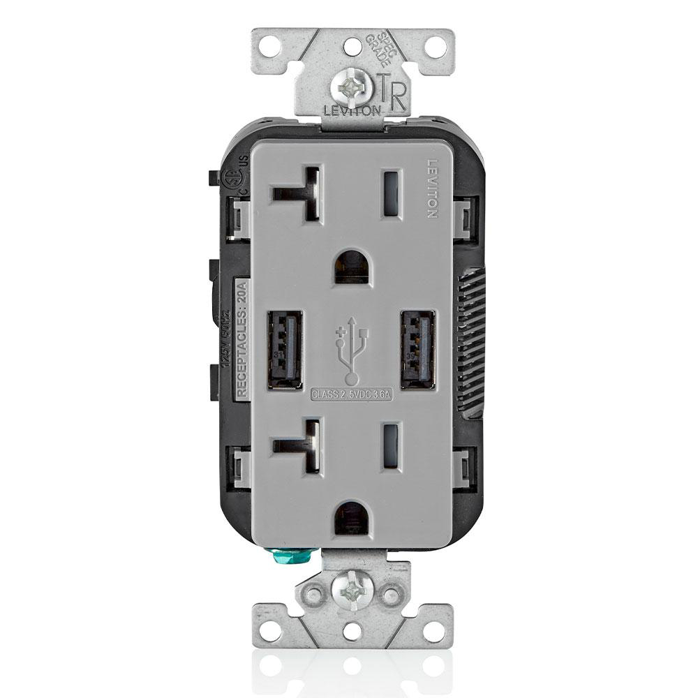 Product image for 3.6A USB Type-A/Type-A Wall Outlet Charger with 20A Tamper-Resistant