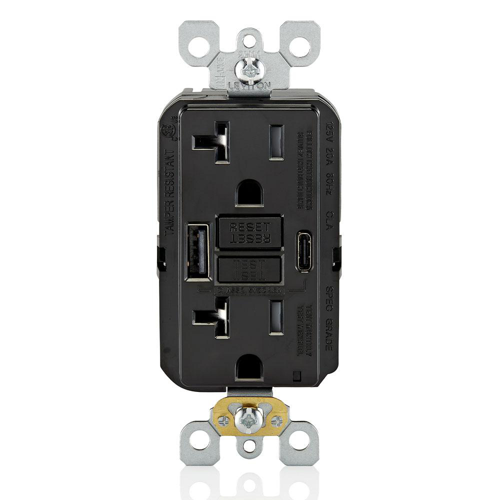 Product image for 20A SmartlockPro® Self-Test GFCI Combination 24W(4.8A) Type A/C USB In-Wall