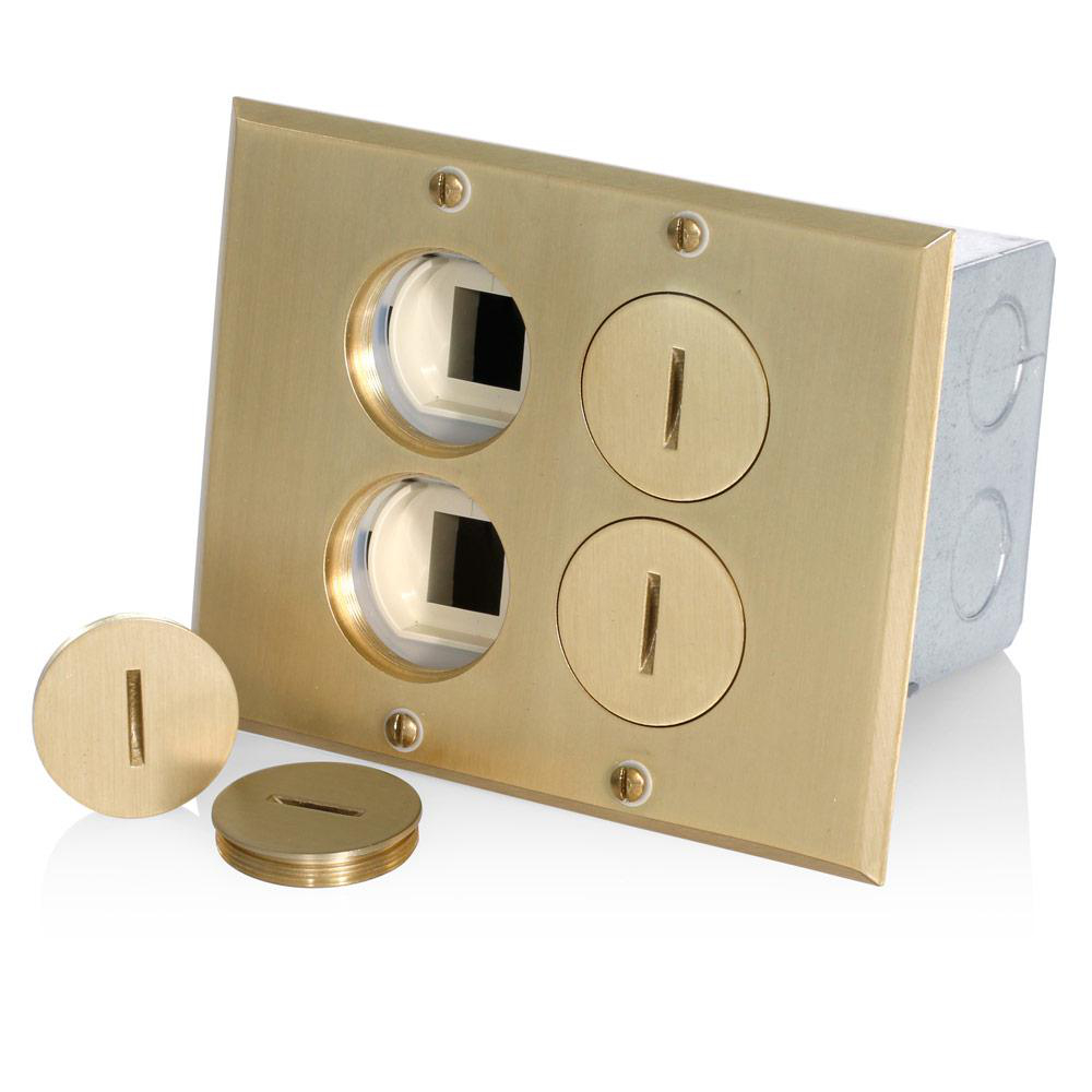 Product image for 2-Gang 15 Amp Low Voltage Tamper-Resistant Receptacle Floor Box Assembly, 1