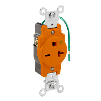 Product image for 20 Amp Isolated Ground Single Receptacle/Outlet, Industrial Grade,