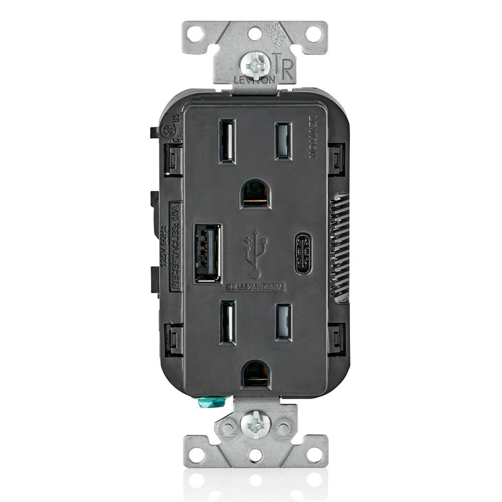 Product image for LEVITON T5633-E 15A TR RECPT USB TYPE-A TYPE-C