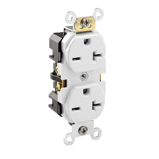 Product image for 20 Amp Duplex Receptacle/Outlet, Industrial Grade, Self-Grounding