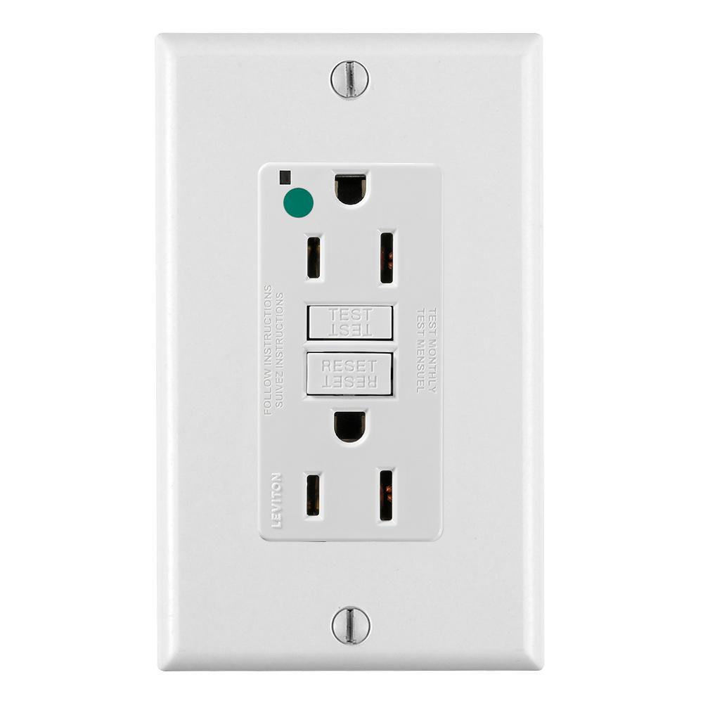LEVITON GFNT1-HGW RECEPTACLE 15A GFCI 125V NON TAMPER RESISTANT WHITE SELF TEST HOSPITAL GRADE