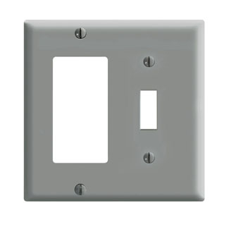 Product image for Wallplate standard 2-gang 1-toggle 1-decora/GFCI thermoset gray