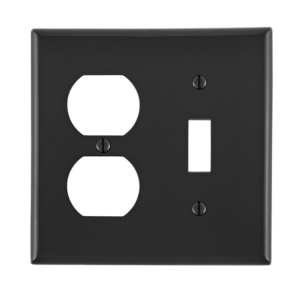 Product image for Wallplate combination standard 2-gang 1-toggle 1-duplex thermoplastic black