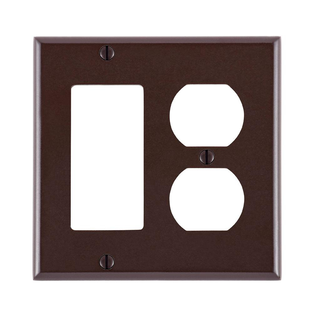 Product image for Wallplate standard 2-gang 1-duplex 1-decora/GFCI thermoset brown