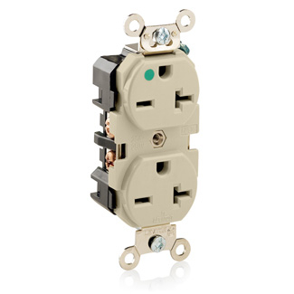 Product image for Receptacle single 2-pole integral ground 20A 250V ivory