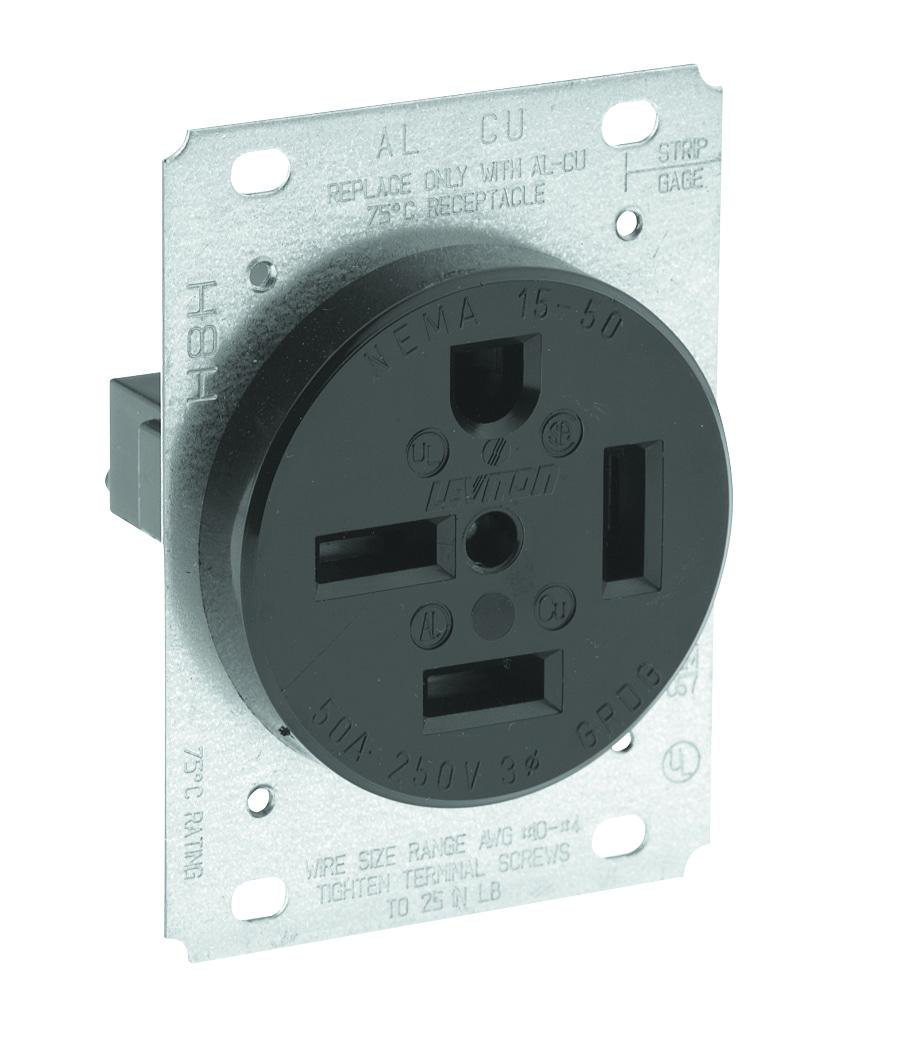 Product image for Receptacle straight flush 3P3W 250V 50A black