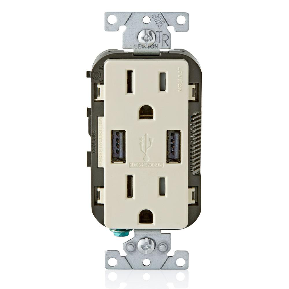 Product image for Receptacle USB charger combo 125V 15A light almond