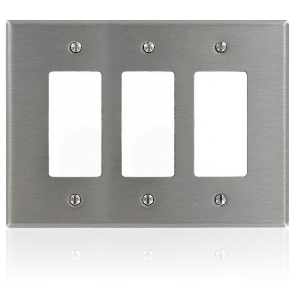 Product image for 3-Gang Decora Wallplate, Oversized, Non-Metallic Stainless Steel