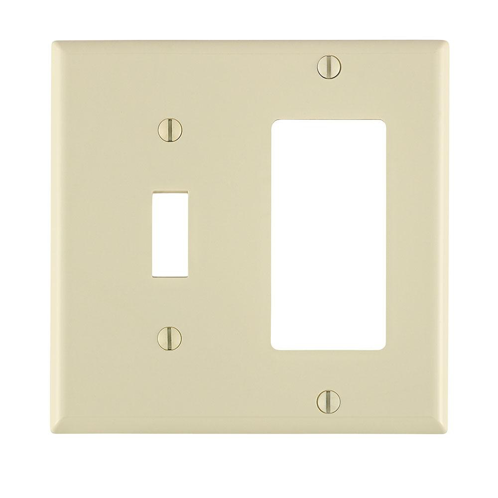 Product image for Wallplate combination standard 2-gang 1-toggle 1-decora/GFCI thermoplastic light almond