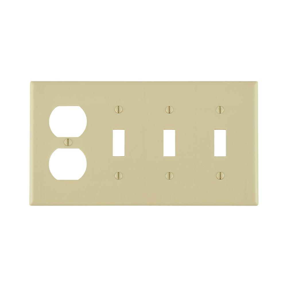 Product image for Wallplate combination standard 4-gang 1-duplex 3-toggle thermoset ivory