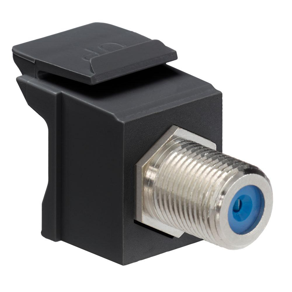 Product image for LEVITON 41084-FEF MODULE FEMALE- FEMALE QUICKPORT BLACK SNAPIN 1GHZ STD KEYSTONE W/ F-CONN