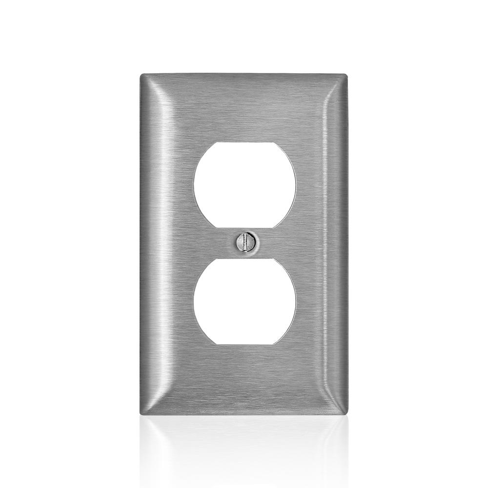 Product image for 1-Gang Duplex Receptacle Wallplate, Standard Size, Magnetic Stainless Steel,