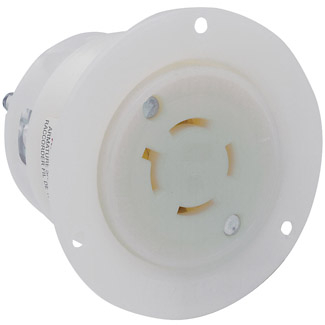 Product image for 20 Amp, 125/250 Volt, Flanged Outlet Locking Receptacle, Industrial Grade