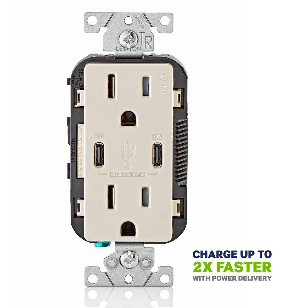 Product image for 30W (6A) USB Dual Type-C/C Power Delivery Wall Outlet Charger with 15A