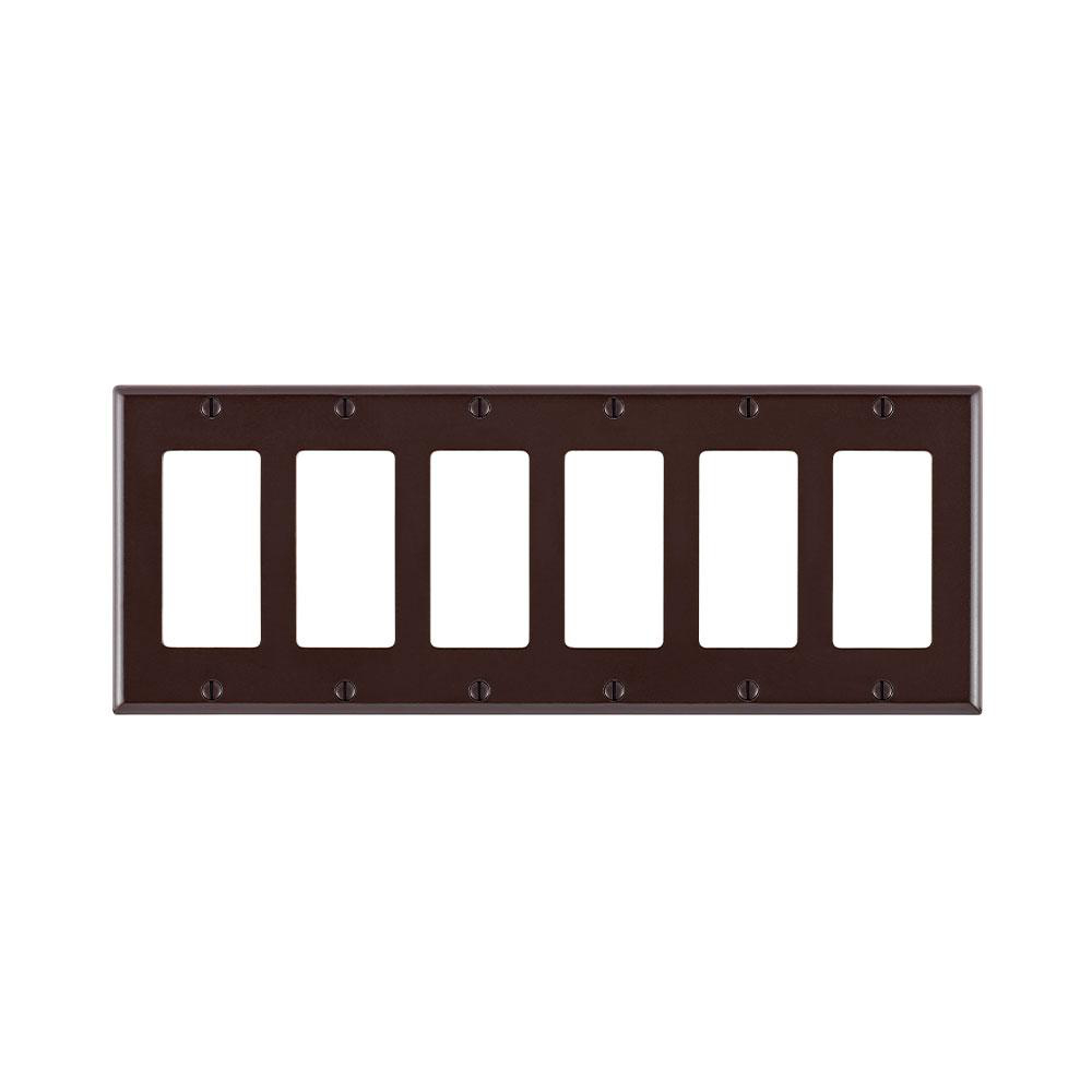Product image for Wallplate standard 6-gang decora/GFCI thermoset brown