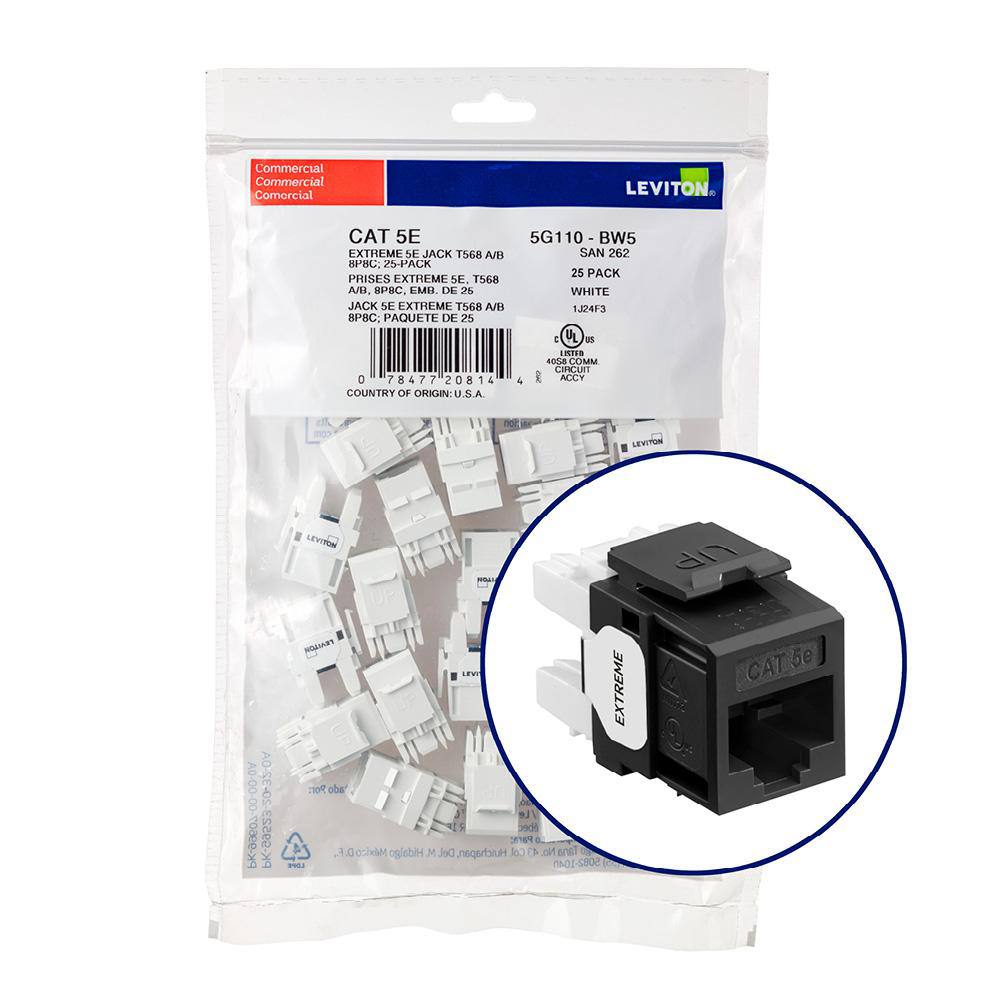 Product image for Connector CAT-5e component-rated UTP black 25/bag