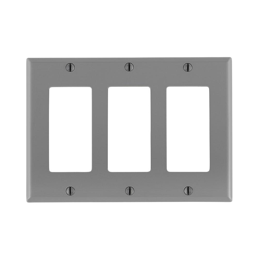 Product image for Wallplate standard 3-gang thermoplastic gray