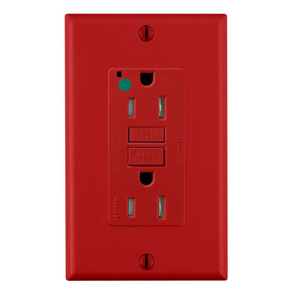 Product image for Receptacle GFCI hospital grade standard tamper resistant 15A 125V red