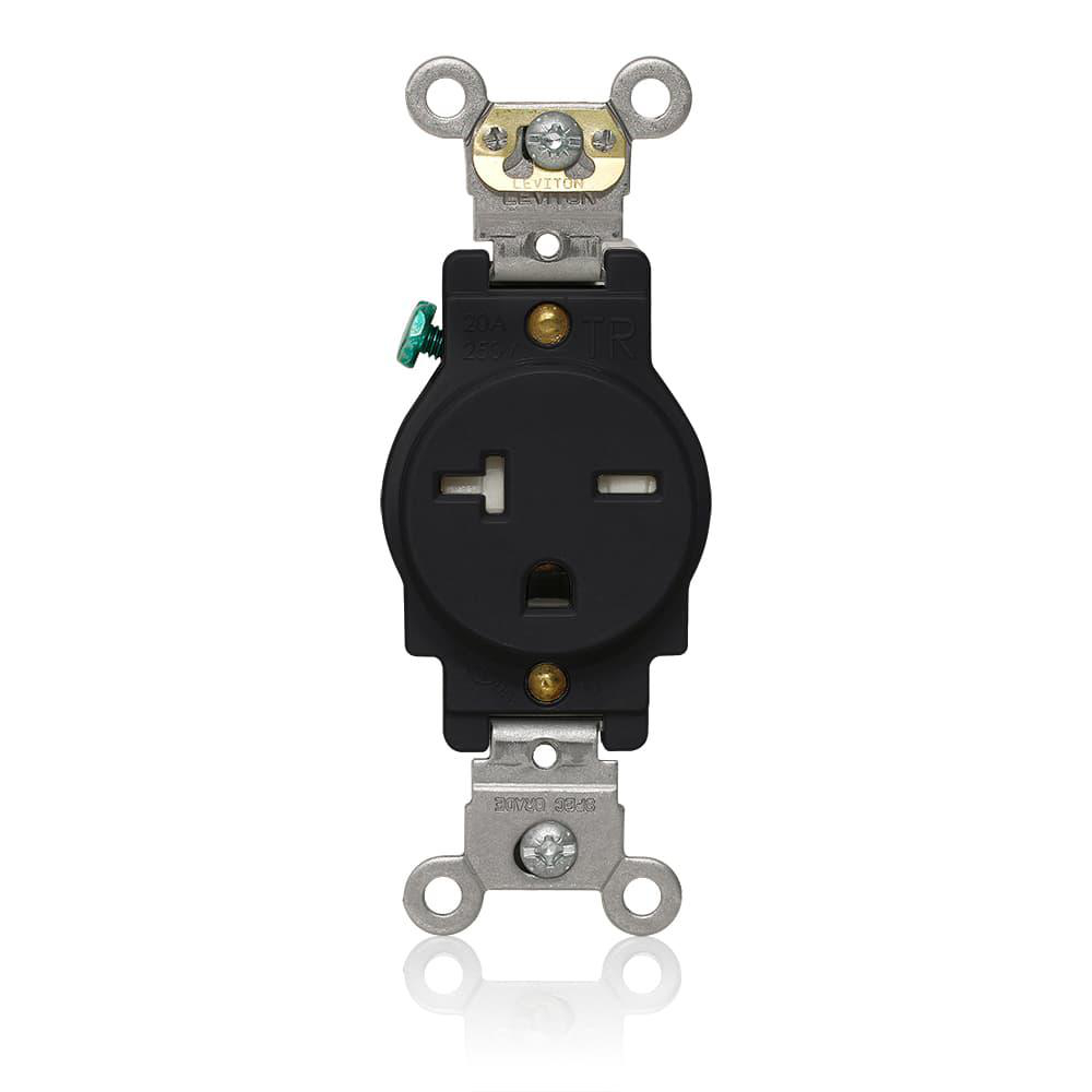 Product image for Tamper-Resistant Single Receptacle, 20 Amp 250 Volt, Black