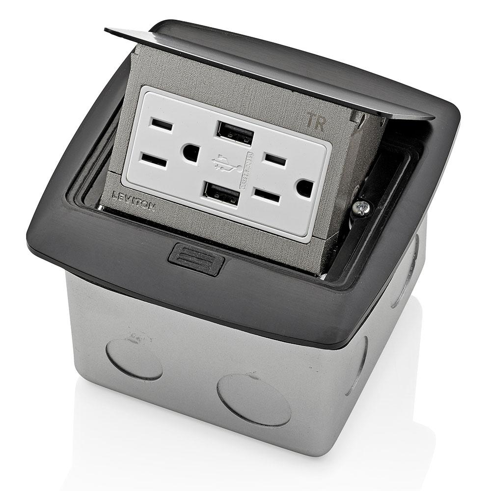 Product image for Pop-Up Floor Box with Dual Type A, 3.6 Amp USB Charger, 15 Amp
