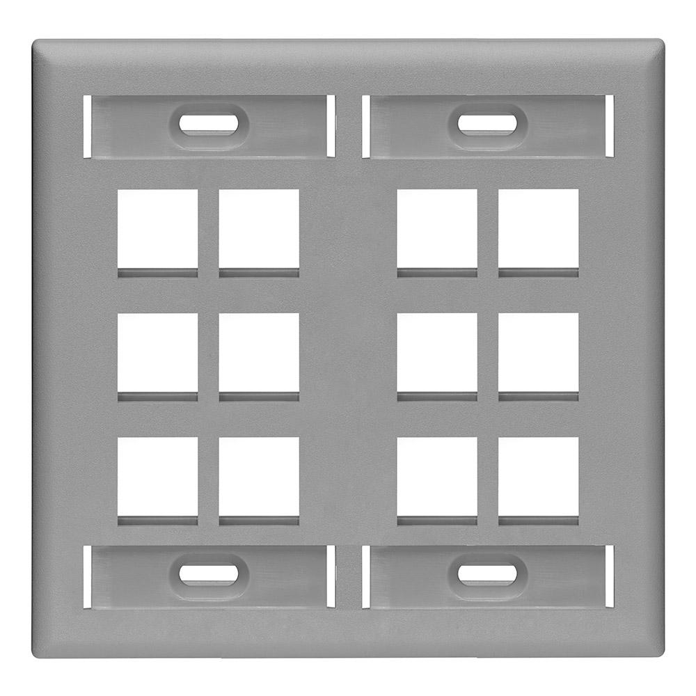 Product image for Plate wall 2-gang 12-port ID window plastic grey