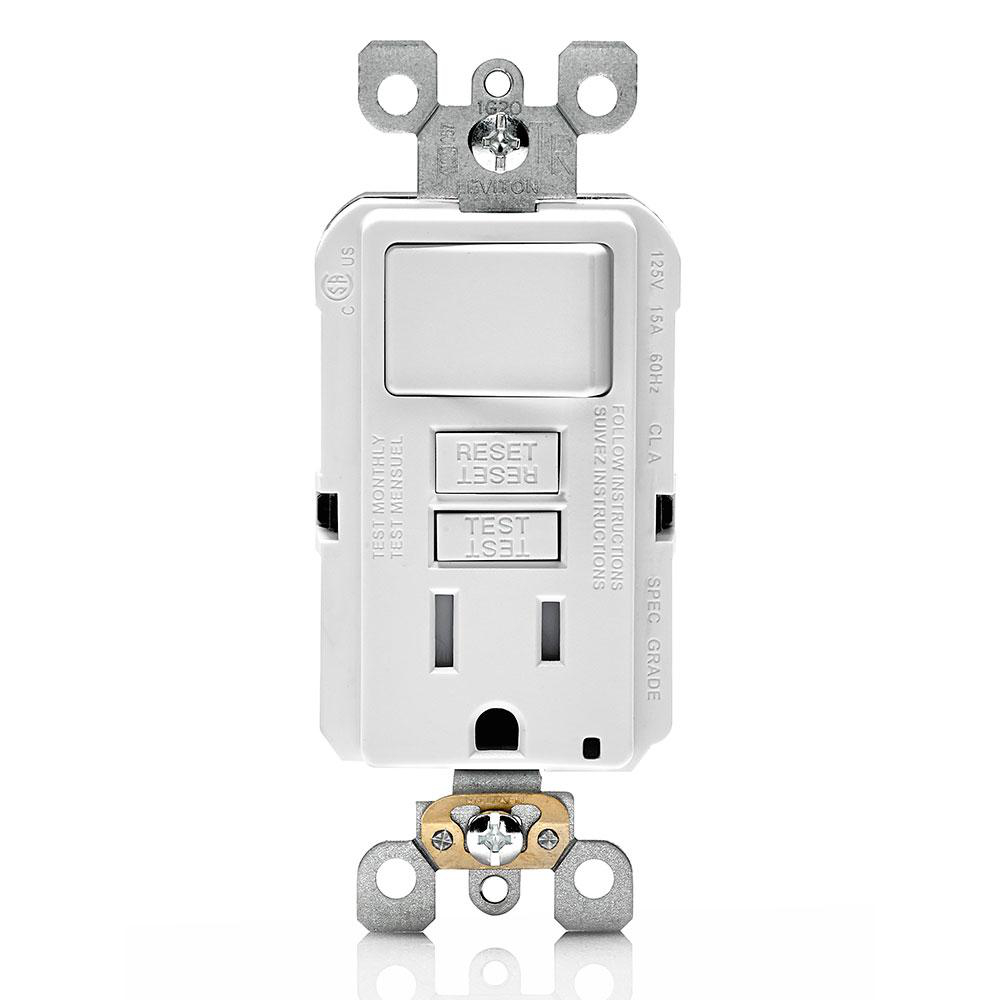 LEVITON GFSW1-W SWITCH RECEPTACLE COMBO 15A 125V SELF TEST GFCI WITH COVER WALLPLATE WHITE