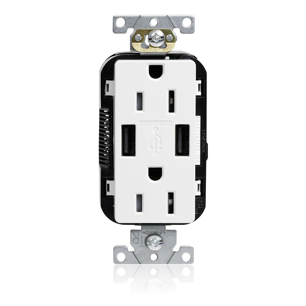 Product image for Lev-Lok® Combination Duplex Receptacle/Outlet, Tamper-Resistant
