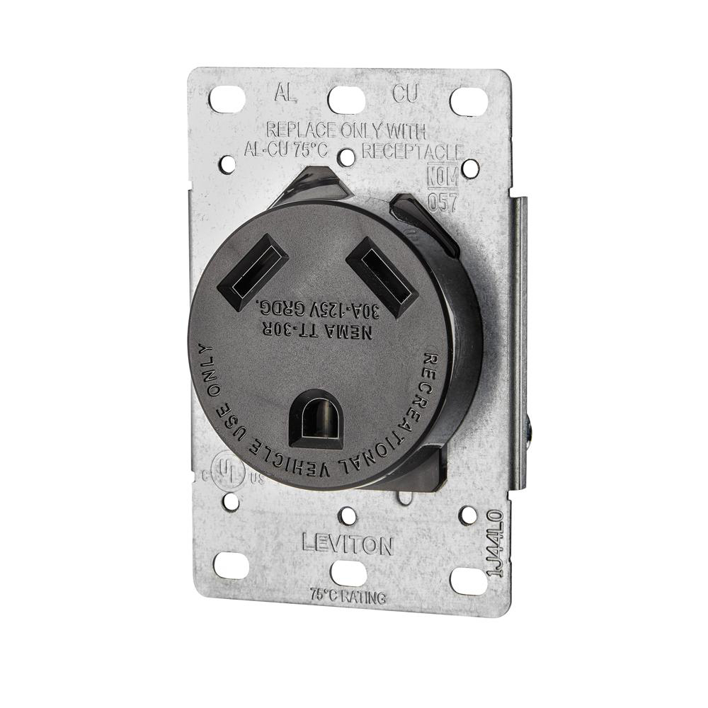 Product image for Receptacle straight blade 2-pole 3-wire NEMA TT-30R 125V 30A black