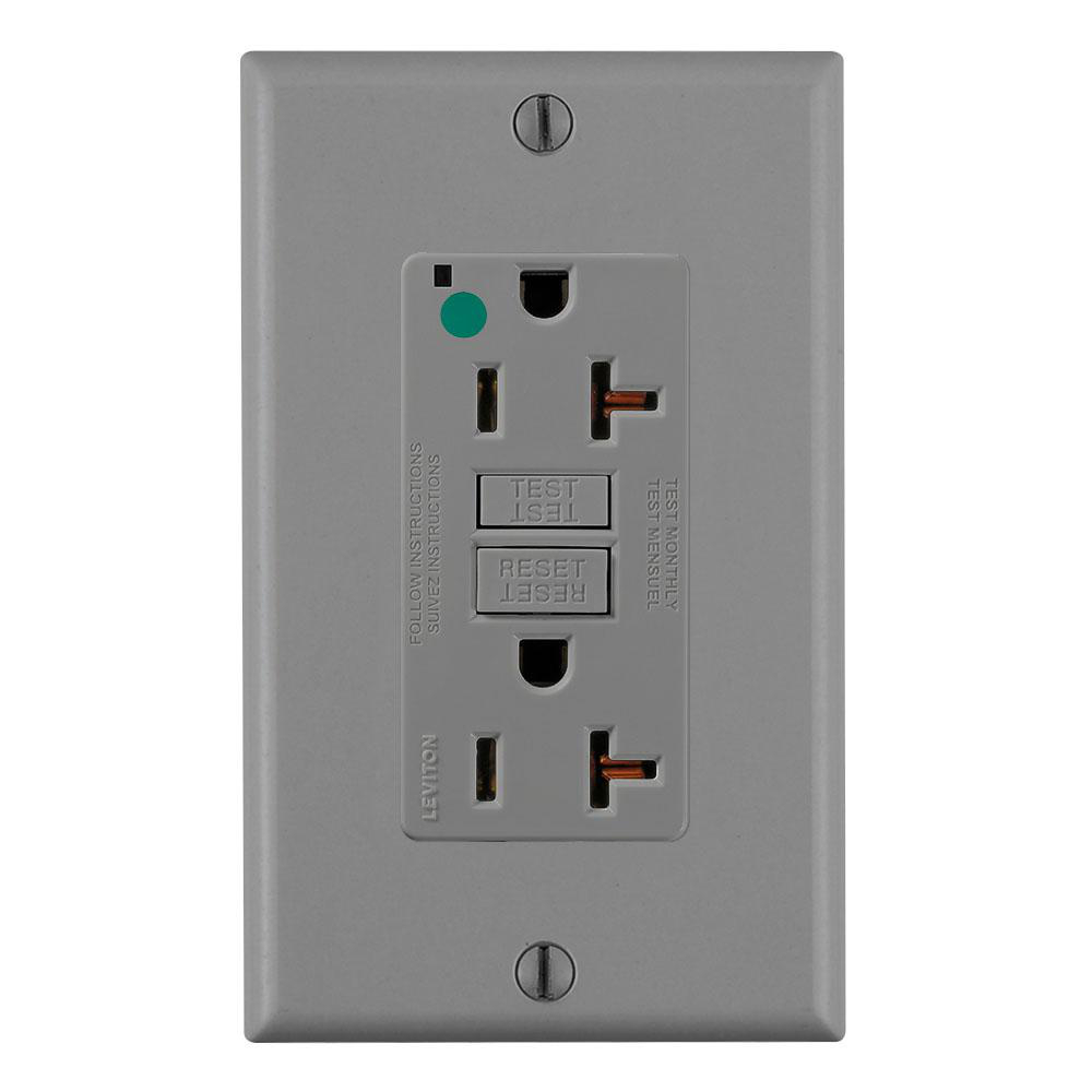 Product image for Receptacle GFCI hospital grade standard 20A 125V grey