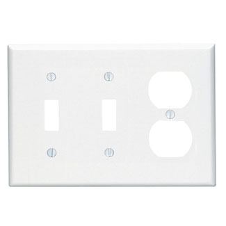 Product image for Wallplate midway 3-gang 2-toggle 1-duplex thermoset white