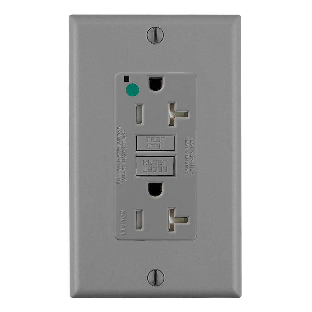 Product image for Receptacle GFCI hospital grade standard tamper resistant 20A 125V grey