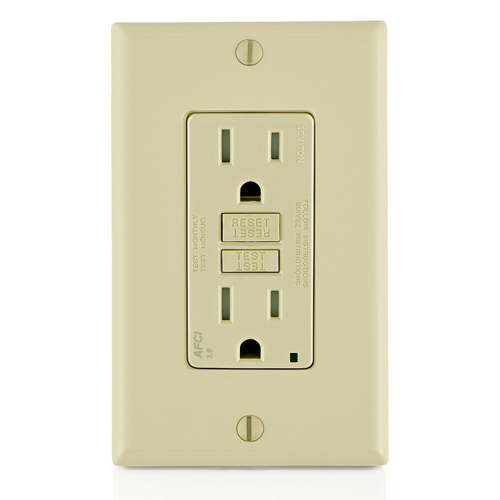 Product image for Receptacle AFCI with LED indicator tamper-resistant 125V 15AMP ivory