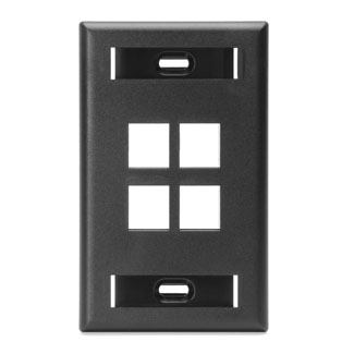 Product image for Wall plate ID window 1G 4port plst blk quickport