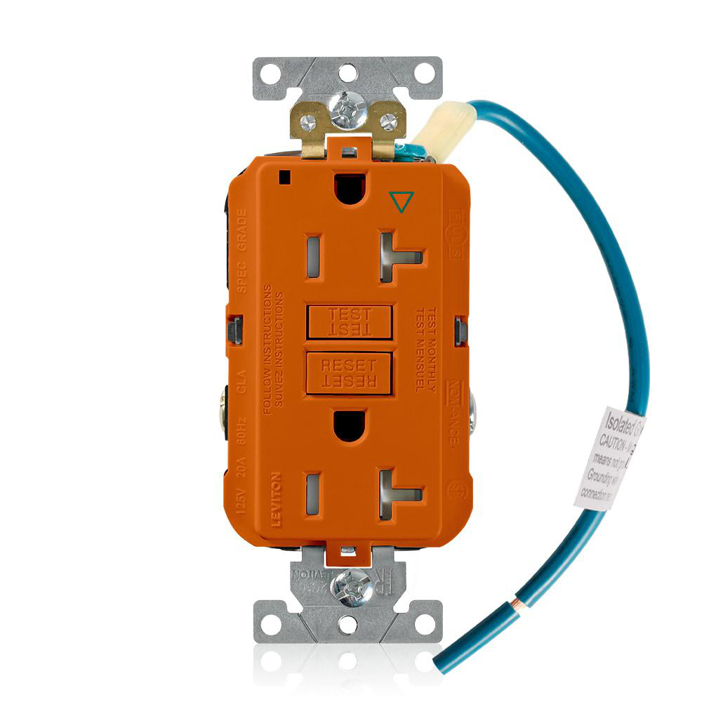 Product image for Receptacle GFCI industrial grade isolated ground 20A 125V orange