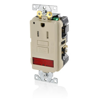 Product image for Receptacle GFCI industrial grade LED pilot light 15A 125V light almond