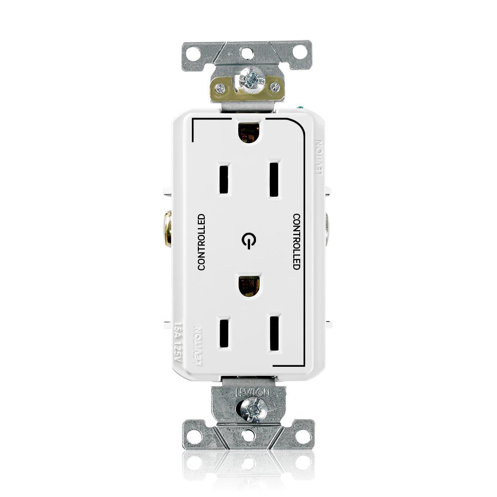 Product image for 15 Amp Decora Plus Duplex Receptacle/Outlet, Industrial Grade, Self-Grounding,