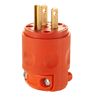 Product image for 15 Amp, 125 Volt, NEMA 5-15P, 2-Pole, 3-Wire Plug, Straight Blade, Rubber,
