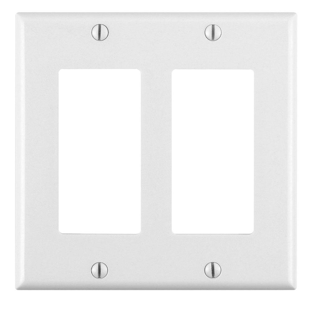 LEVITON 80409-W COVER DECORA 2-GANG WHITE PLASTIC SWITCH OR RECEPTACLE WALLPLATE